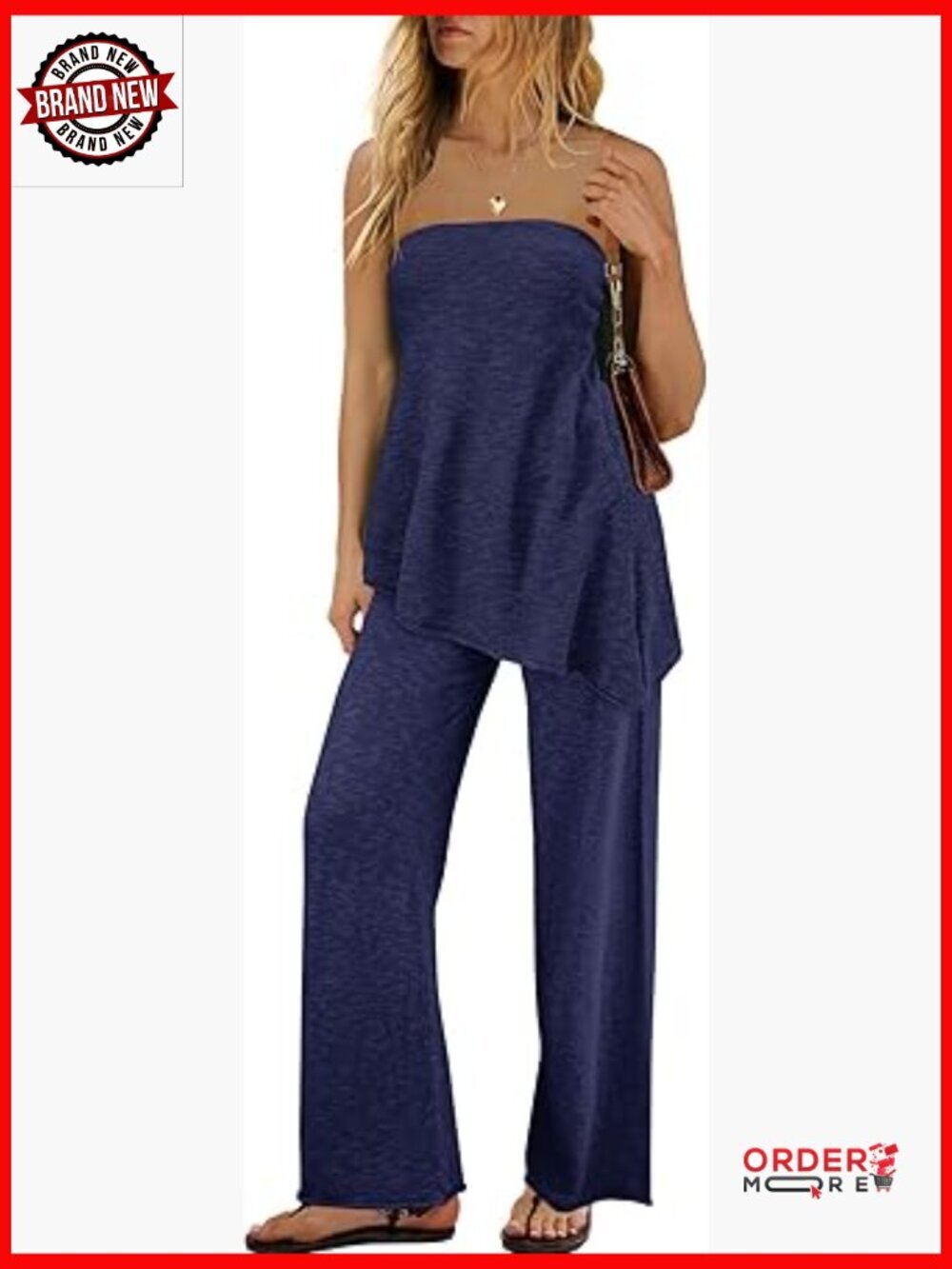 Womens 2 Piece Lounge Set Off Shoulder Knit Top and Wide Leg Pants